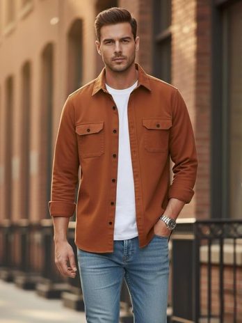 DEELMO Men’s Stylish Cotton Blend Casual Shirt || Full Sleeve Button-Down Shirt with Dual Flap Pockets || Comfortable Breathable Fabric || Perfect for Casual Office and Outing Wear