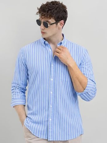 U TURN Men’s Casual Printed Striped Stylish Latest Formal Shirt for Men